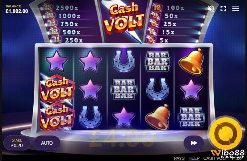 Bảng trả thưởng trong slot game Cash Volt Slot