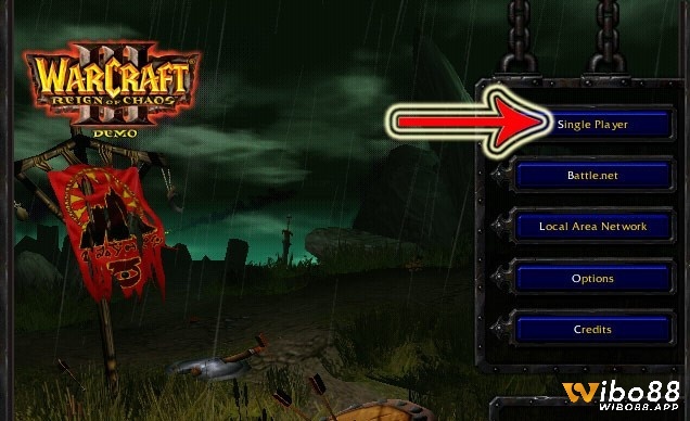 Sau khi cài đặt Warcraft 3, chọn "Single Player" để chọn chơi đơn