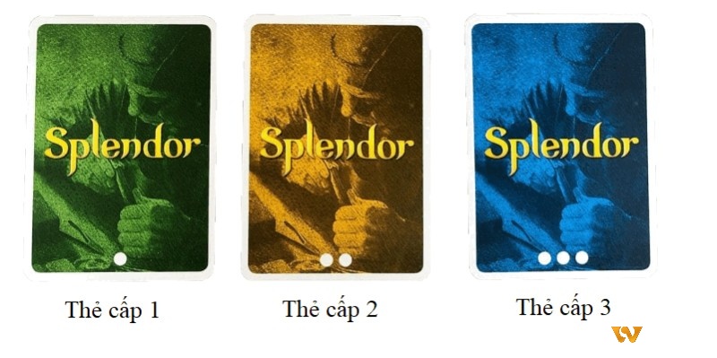 Splendor có tổng cộng 90 thẻ tinh luyện, được chia thành 3 cấp khác nhau
