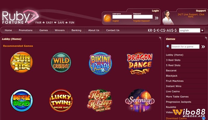 Slot game tại Ruby casino có tới hơn 450 game