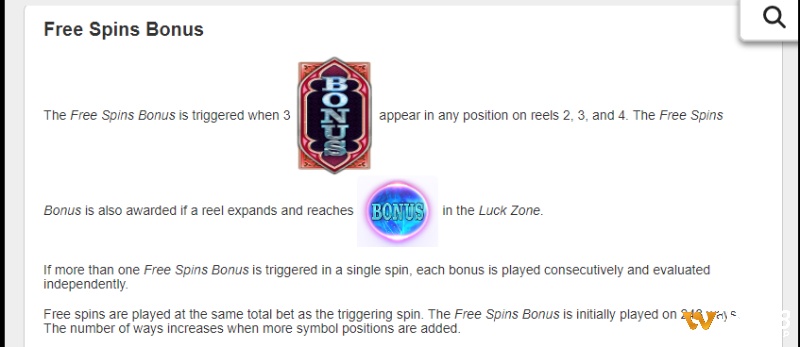 3 biểu tượng Bonus trên cuộn 2, 3, 4 sẽ kích hoạt Free Spins Bonus