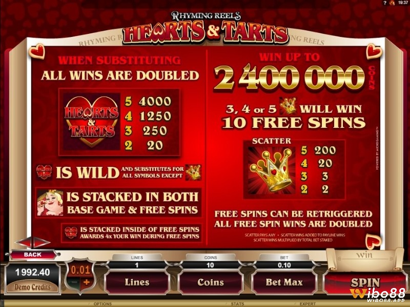 Có thể giành chiến thắng lên đến 2400 000 khi chơi Hearts & Tarts