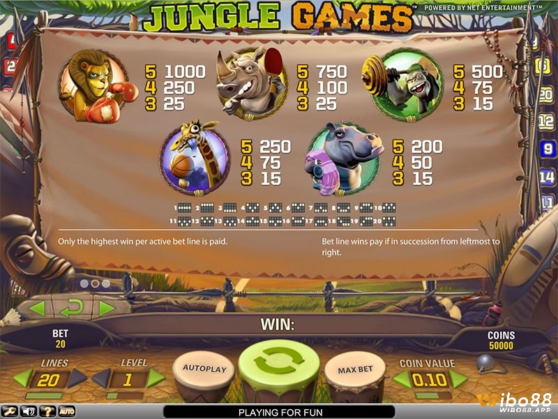 Các biểu tượng Jungle Games đều là thú rừng liên quan đến thể thao